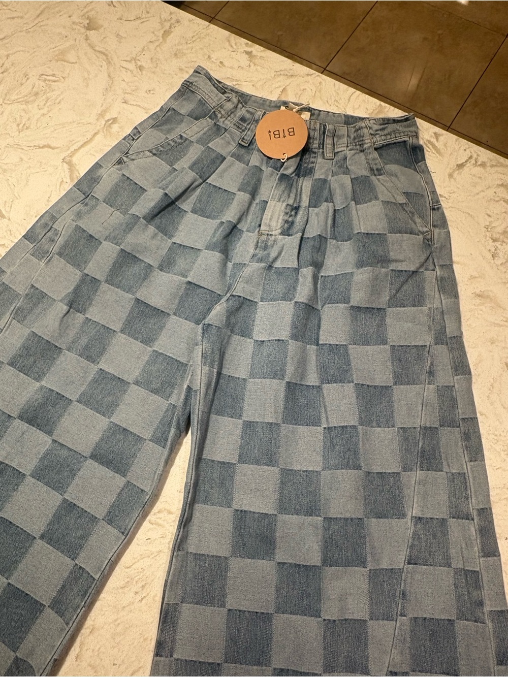 Checkerboard Light Blue Denim Pants